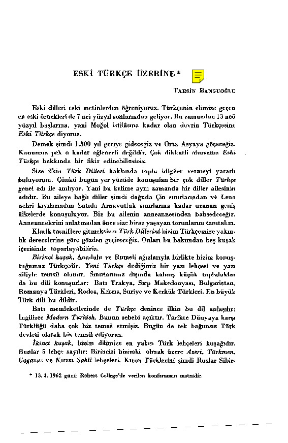 Tehsin Banquoğlu - Eski Türkce Üzerine
